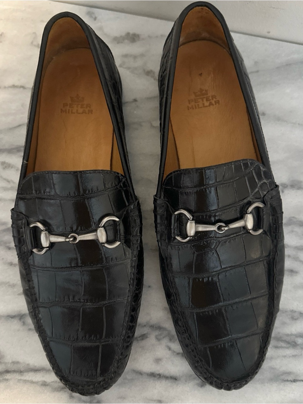 Peter Millar Black Croc-Embossed Leather Bit Loafers size 10M